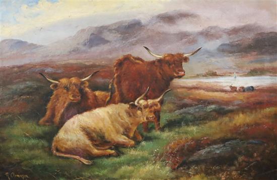 Robert Cleminson (fl. 1864-1903) Highland cattle in a landscape 20 x 30in.